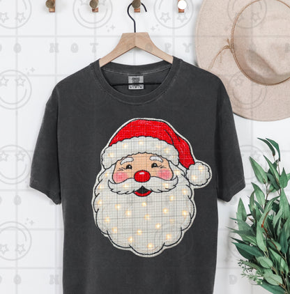 Santa Face Faux Christmas lights Faux textured Faux fur PNG digital download