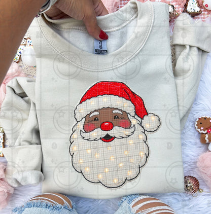 Santa Face Faux Christmas lights Faux textured Faux fur PNG digital download