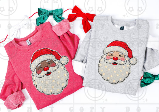 Santa Face Faux Christmas lights Faux textured Faux fur PNG digital download