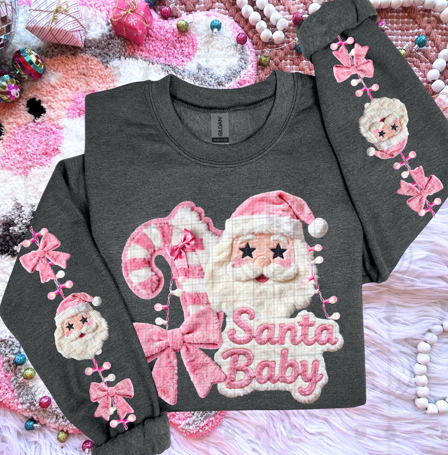Santa Baby Pink Faux Fur Design WITH Matching Sleeve Preppy Christmas PNG digital download
