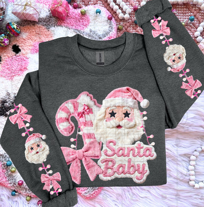 Santa Baby Pink Faux Fur Design WITH Matching Sleeve Preppy Christmas PNG digital download
