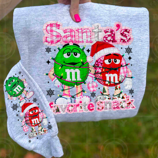 Santa’s Favorite Snack Faux embroidery with sleeve design PNG digital download
