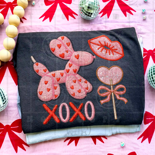 Vday balloon doggie faux embroidery collage PNG digital download
