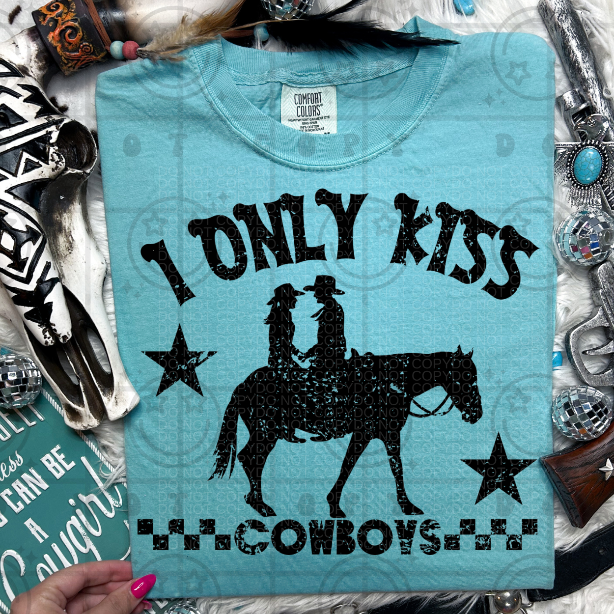 I Only Kiss Cowboys Distress PNG