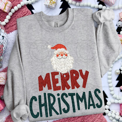 Merry christmas santa faux embroidery PNG digital download, design two