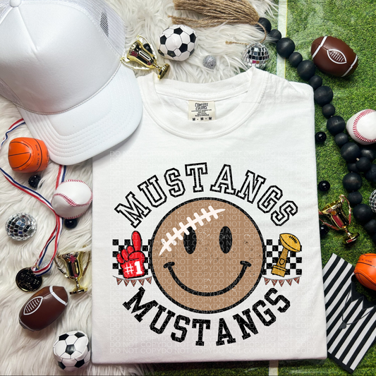 Retro Happy Football Distressed Mascot PNG School spirit design black to school Mascot Mustangs  | Homewrecker Design Shop