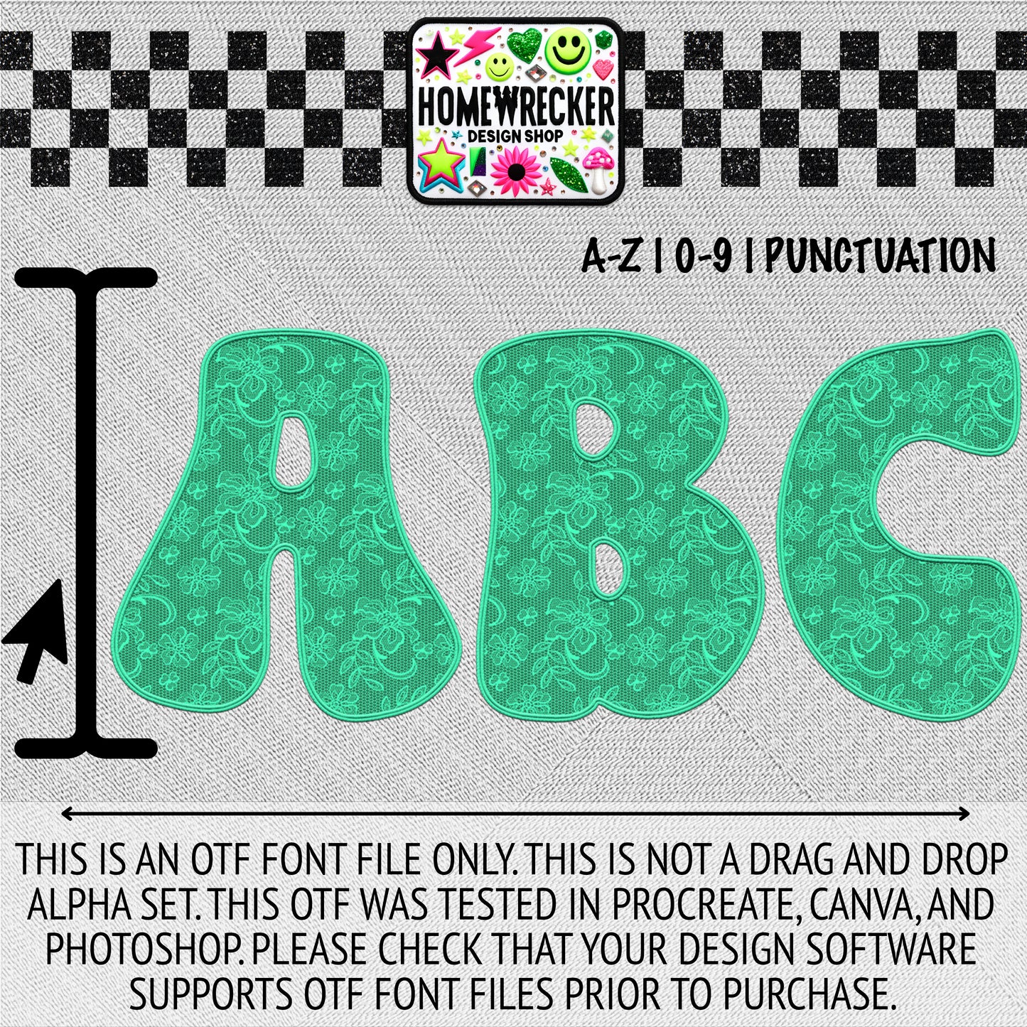 Mint Lace OTF Font, Faux Embroidery, Groovy Letter Style OTF Font Clipart Make your own designs Digital Download