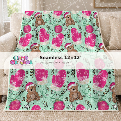 Watermarked preview: Mint Bear Large Repeat Blanket