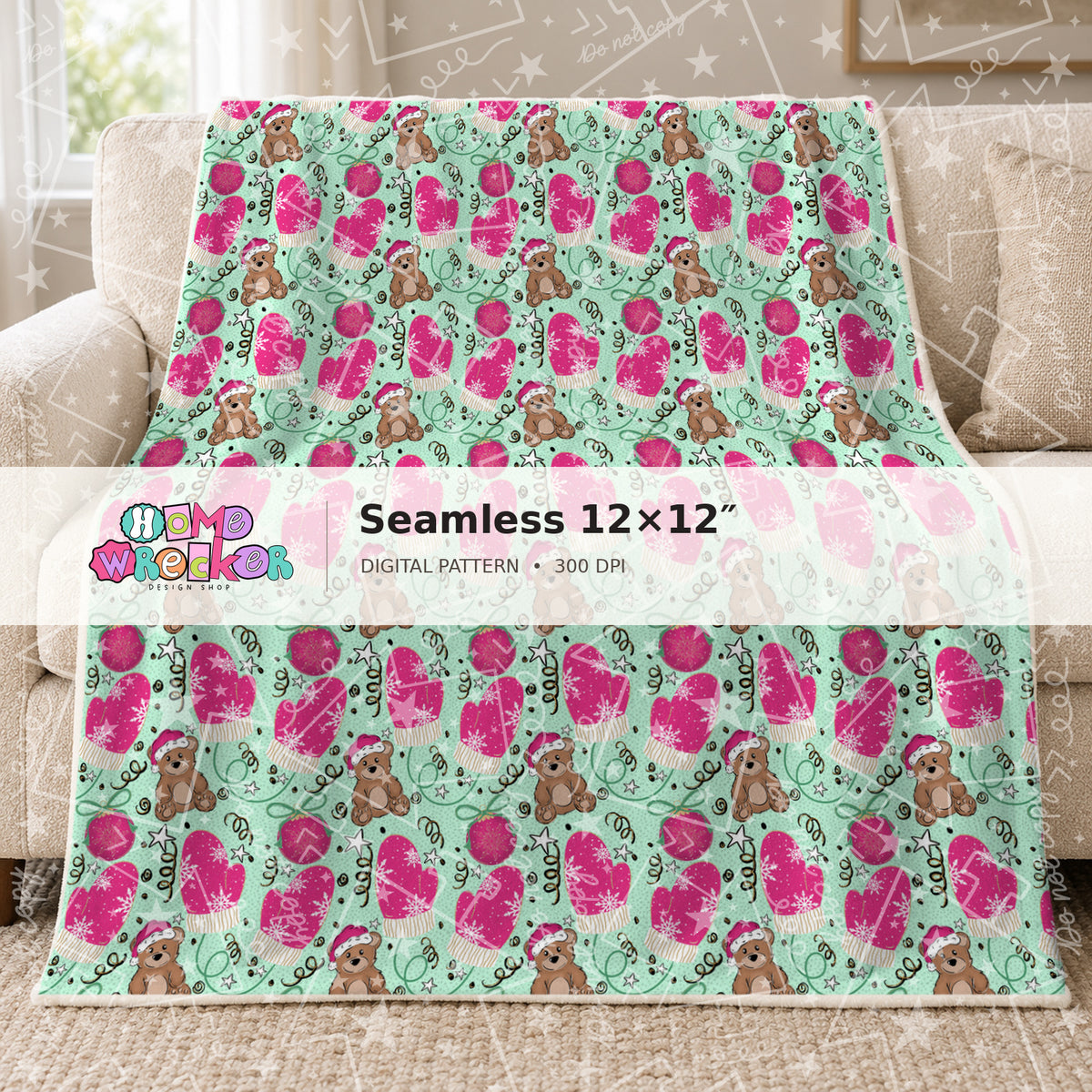 Watermarked preview: Mint Bear Small Repeat Blanket