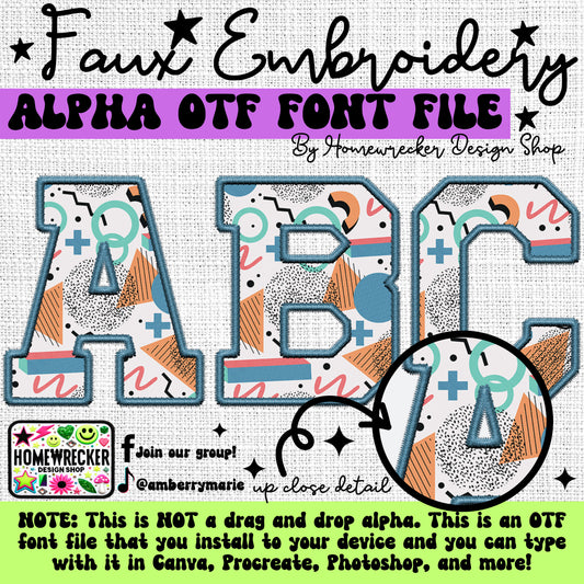 Orange Triangle 90s OTF Font, Faux Embroidery, Varsity Letter Style OTF Font Clipart Make your own designs Digital Download