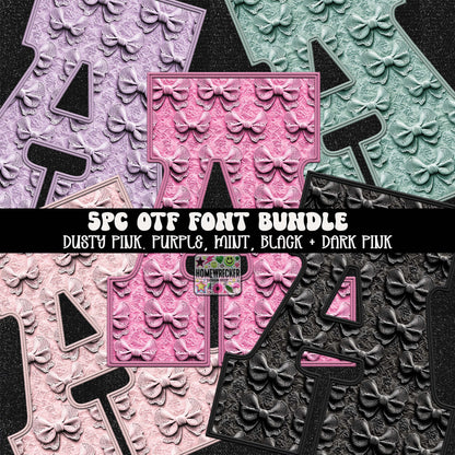 Faux Embroidery/Bow Block Letter Style | OTF FONT BUNDLE | 5 OTF FONT FILES