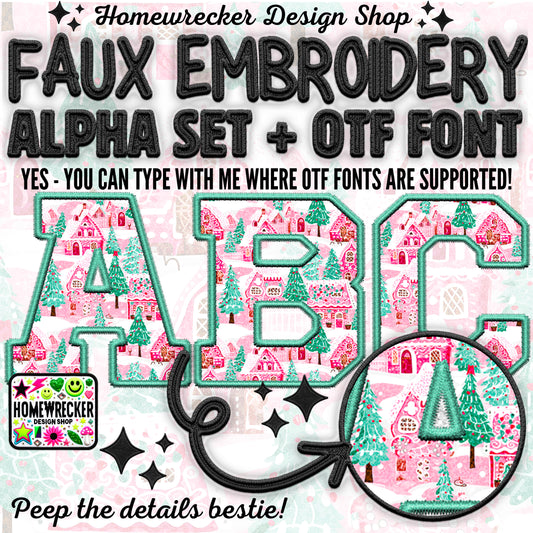 Preppy Christmas Alpha Set + OTF Font | Faux Embroidery Alpha