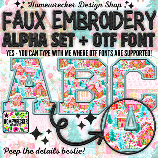 Preppy Christmas Town Alpha Set + OTF Font | Faux Embroidery Alpha