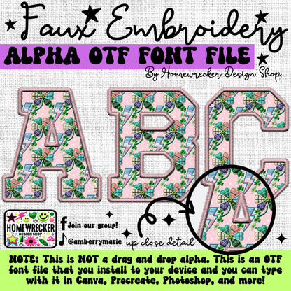 Pastel St. Patrick's Day Faux Embroidery 13 CLIPART + 5pc OTF FONT Bundle