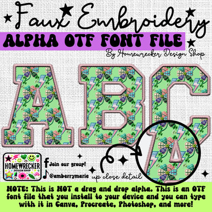 Pastel St. Patrick's Day Faux Embroidery 13 CLIPART + 5pc OTF FONT Bundle