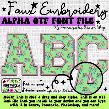 Pastel St. Patrick's Day Faux Embroidery 13 CLIPART + 5pc OTF FONT Bundle