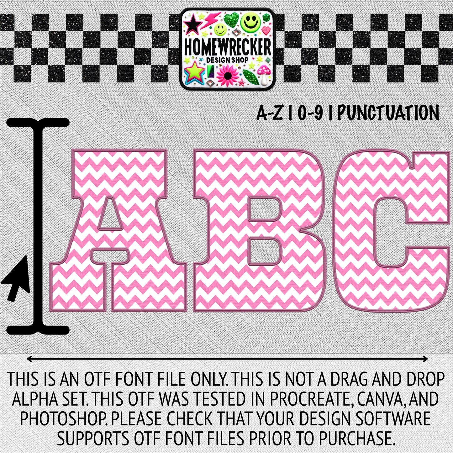 Pink Zigzag OTF Font, Faux Embroidery, Block Letter Style OTF Font Clipart Make your own designs Digital Download