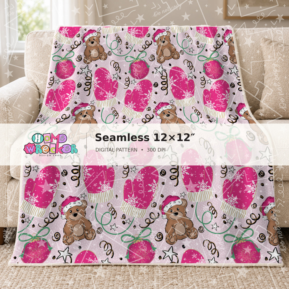 Watermarked preview: Pink Bear Large Repeat Blanket