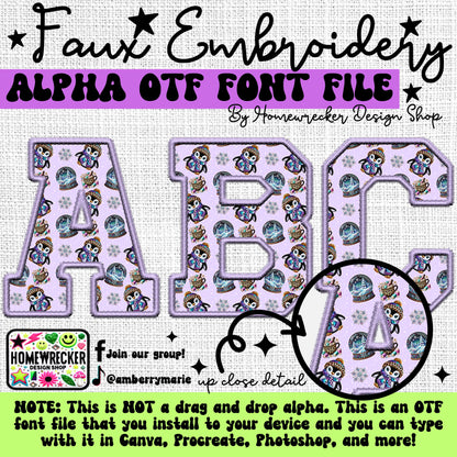 Winter Wonderland Faux Embroidery 16 CLIPART + 5pc OTF FONT Bundle