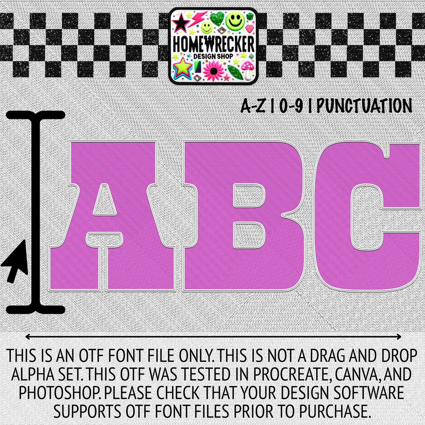 Purple with White Outline Solid Color OTF Font, Faux Embroidery, Block Letter Style OTF Font Clipart Make your own designs Digital Download