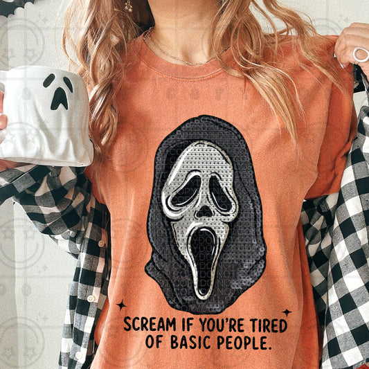 Scream if you're tired of basic people faux sequin png digital download