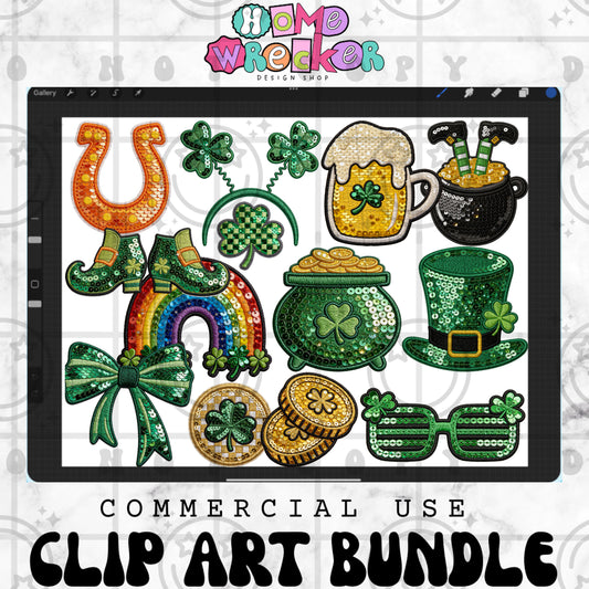 St Pats Sequin Bundle | Sequin & Faux Embroidery PNG | Commercial Use Digital Designs
