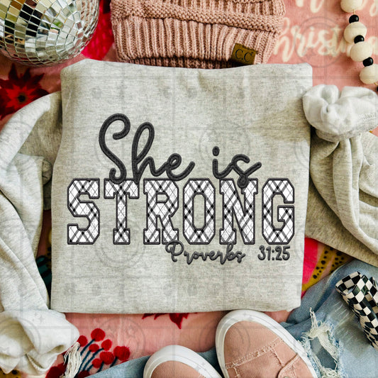 She is Strong Faux Embroidery PNG