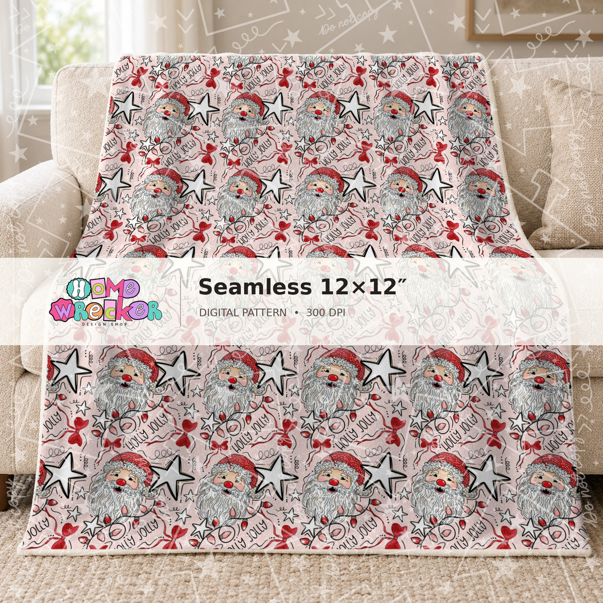 Watermarked preview: Santa Repeat Skin tone 1 Blanket