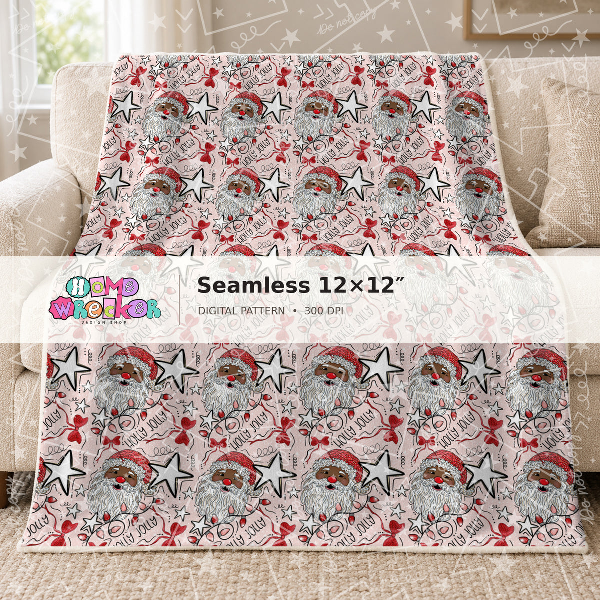 Watermarked preview: Santa Repeat Skin tone 2 Blanket