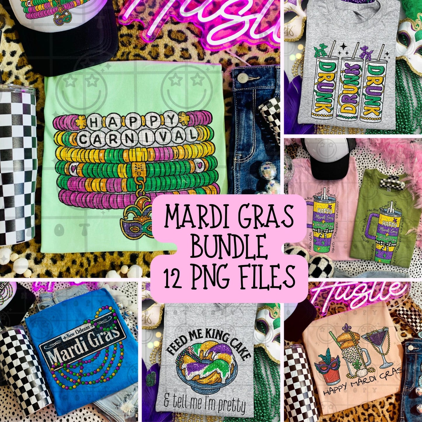 Mardi Gras Distressed PNG Bundle