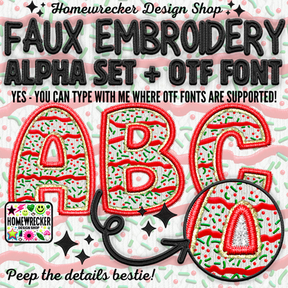 Xmas Tree Cake 15pc Faux Embroidery Clipart Bundle + 2 OTF Fonts