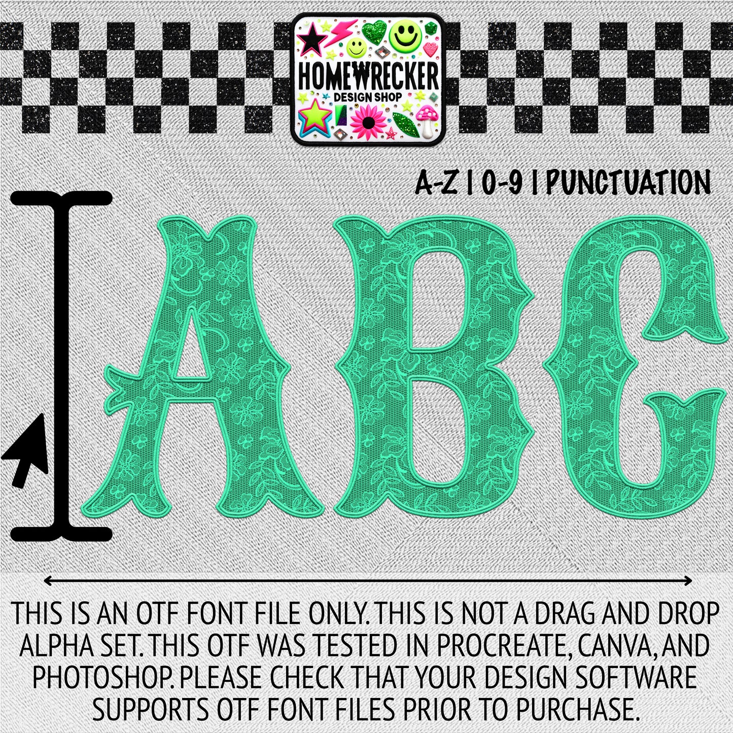 Mint Lace OTF Font, Faux Embroidery, Tango With Tosha Letter Style OTF Font Clipart Make your own designs Digital Download