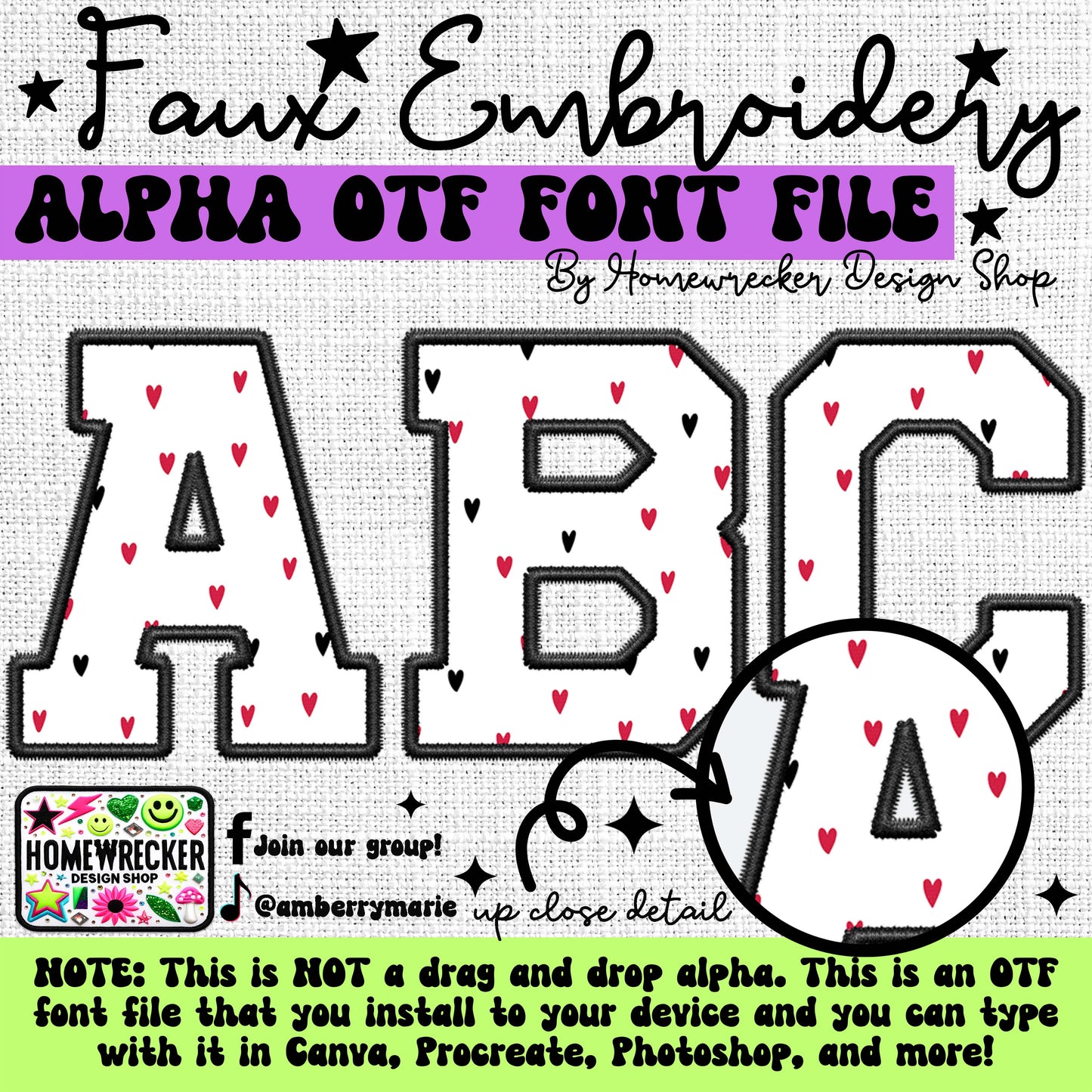 Valentine Small Hearts OTF Font, Faux Embroidery, Varsity Letter Style OTF Font Clipart Make your own designs Digital Download