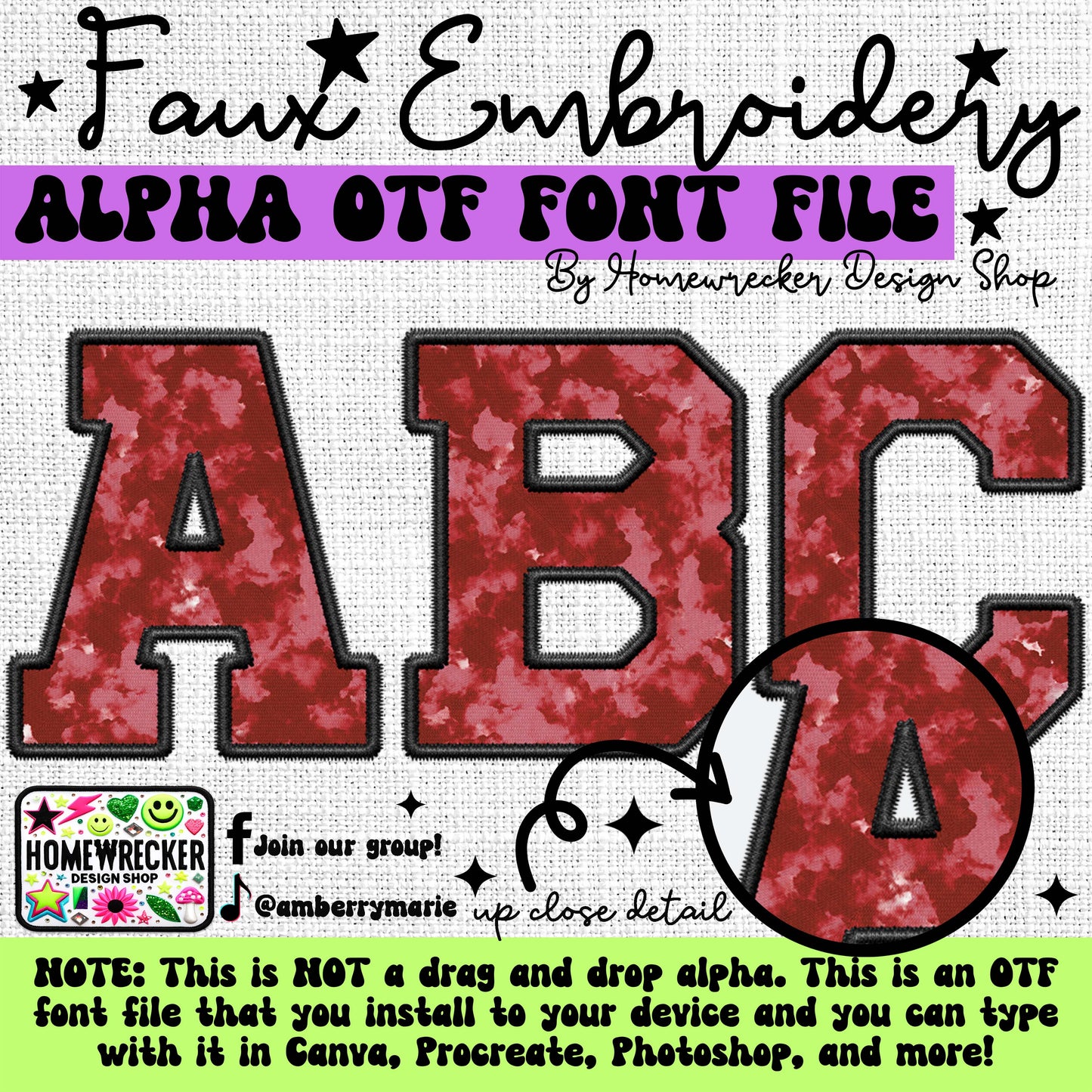 Valentine Tie Dye OTF Font, Faux Embroidery, Varsity Letter Style OTF Font Clipart Make your own designs Digital Download