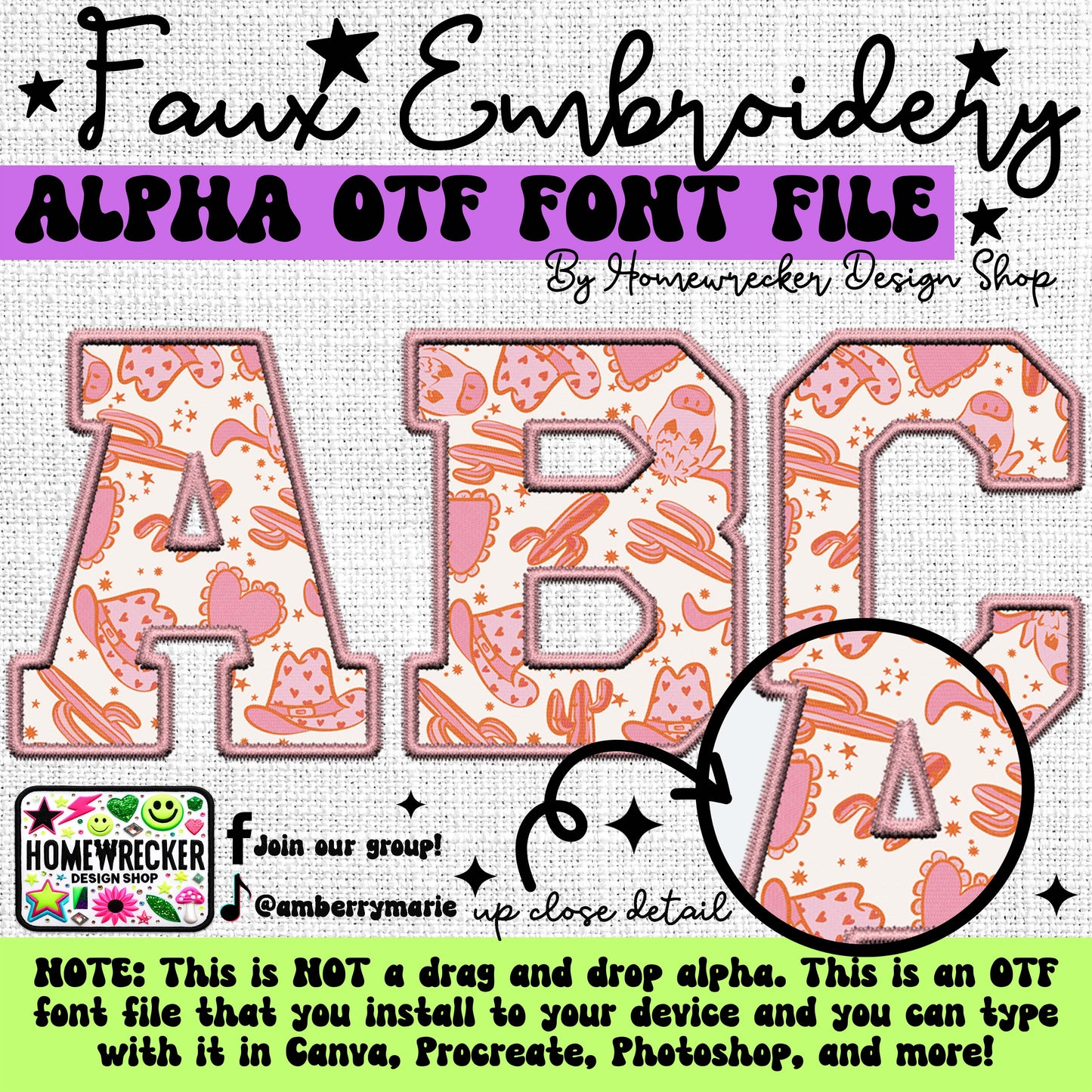 Valentine Western OTF Font, Faux Embroidery, Varsity Letter Style OTF Font Clipart Make your own designs Digital Download