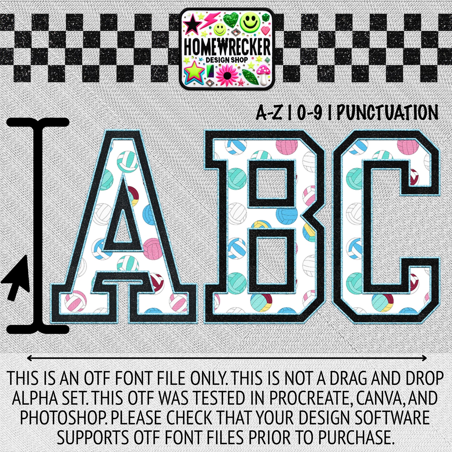 Volleyball Varsity OTF Font, Faux Embroidery, Varsity Letter Style OTF Font Clipart Make your own designs Digital Download