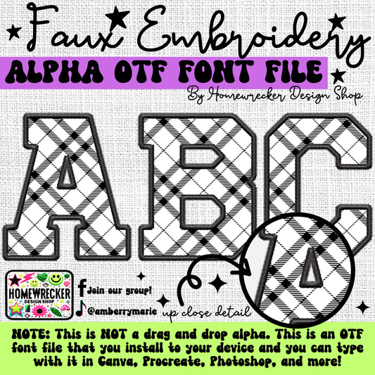 White Black Diamond OTF Font, Faux Embroidery, Varsity Letter Style OTF Font Clipart Make your own designs Digital Download