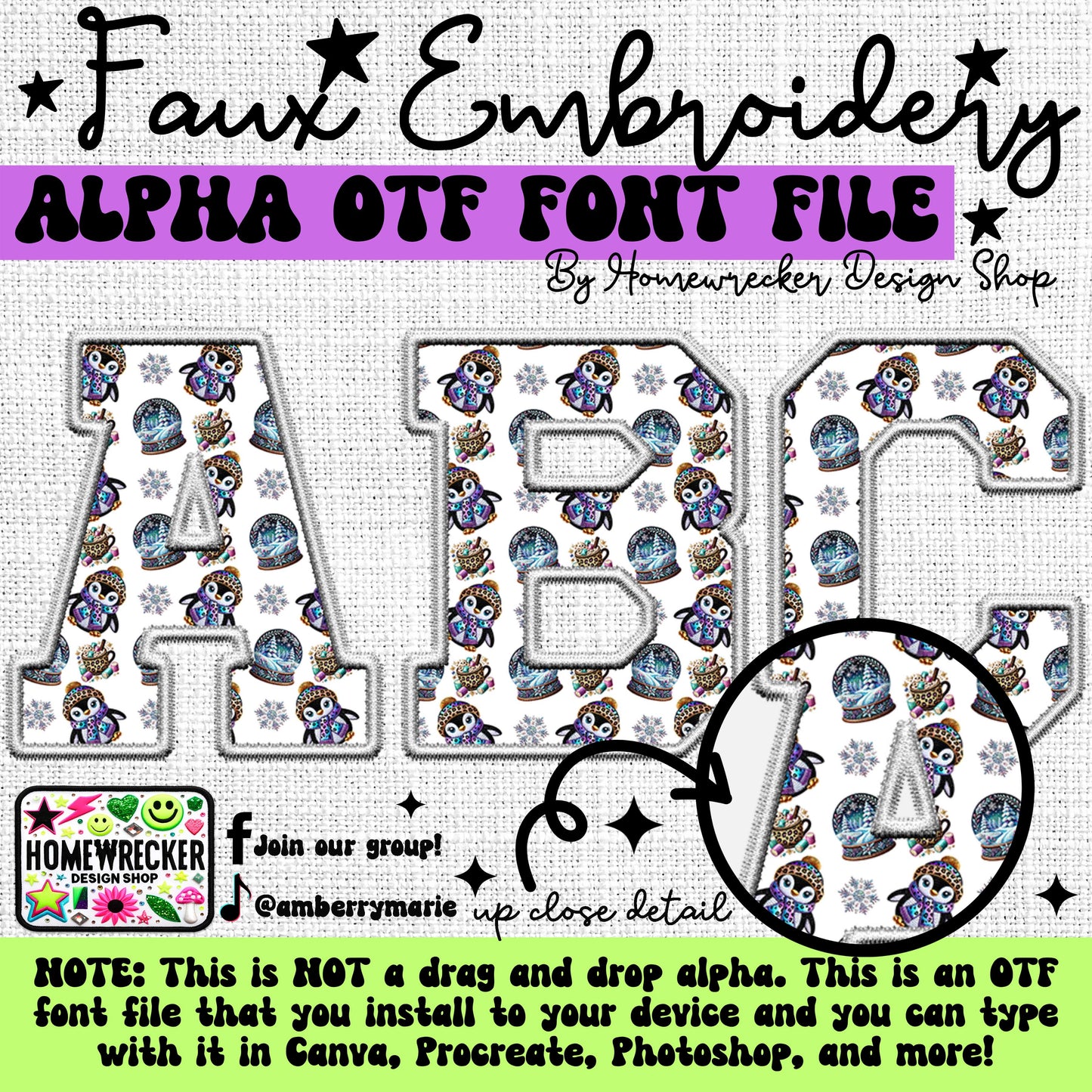 Winter Wonderland Faux Embroidery 16 CLIPART + 5pc OTF FONT Bundle