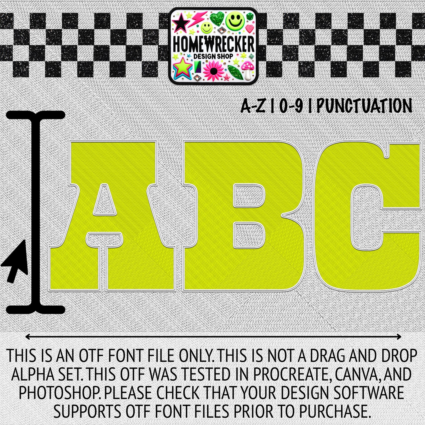 Yellow with White Outline Solid Color OTF Font, Faux Embroidery, Block Letter Style OTF Font Clipart Make your own designs Digital Download