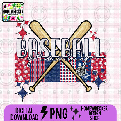 Retro Baseball Name Patchwork PNG | Singles + Bundles
