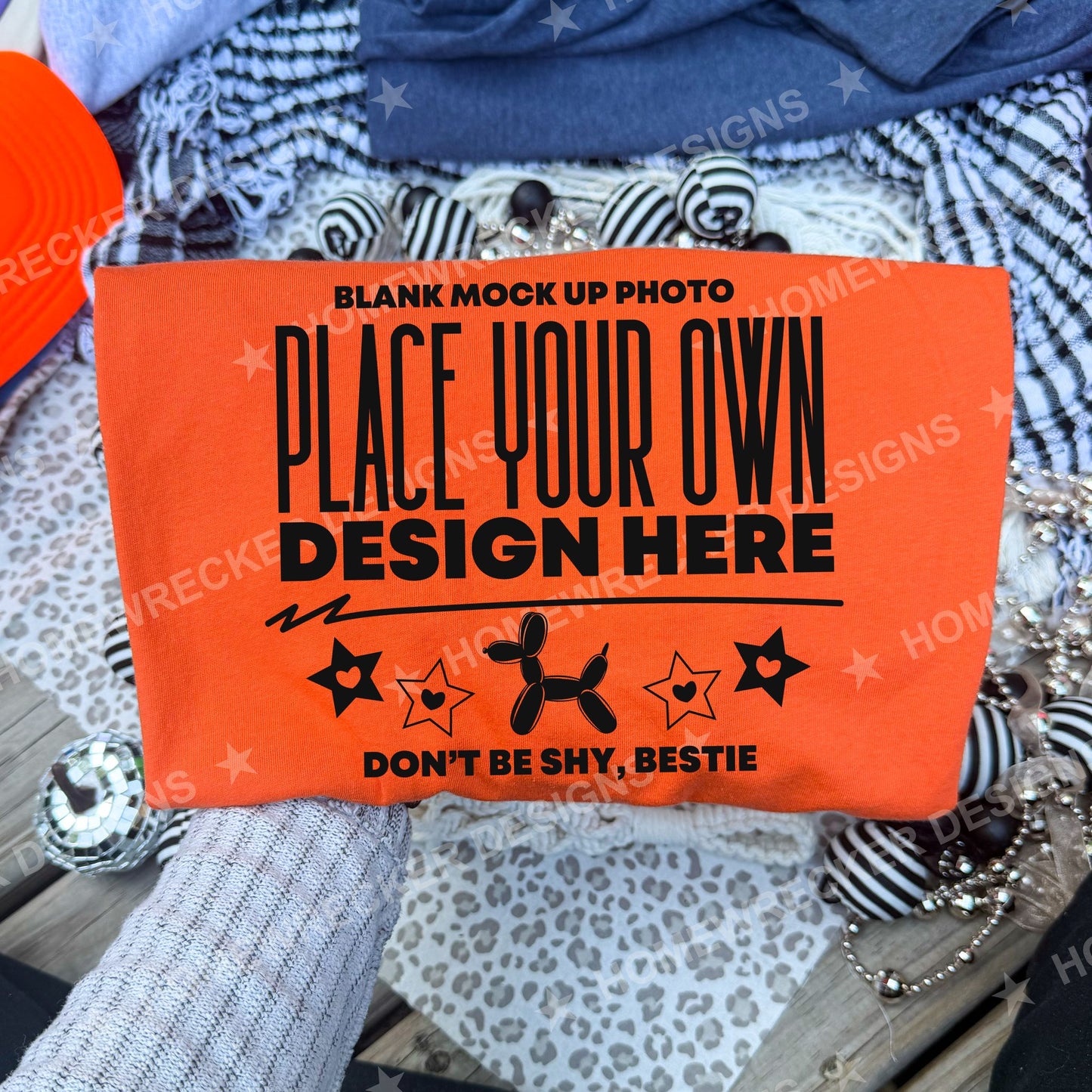 Blank Bella + Canvas 3001 t-shirt in Orange, flat lay mockup photo from Homewrecker Design Shop
