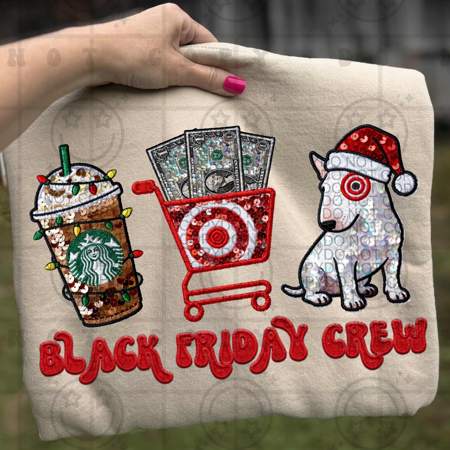 Black Friday Crew Faux Sequin Faux Embroidery PNG Digital Download