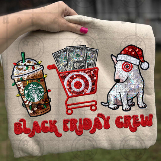 Black Friday Crew Faux Sequin Faux Embroidery PNG Digital Download