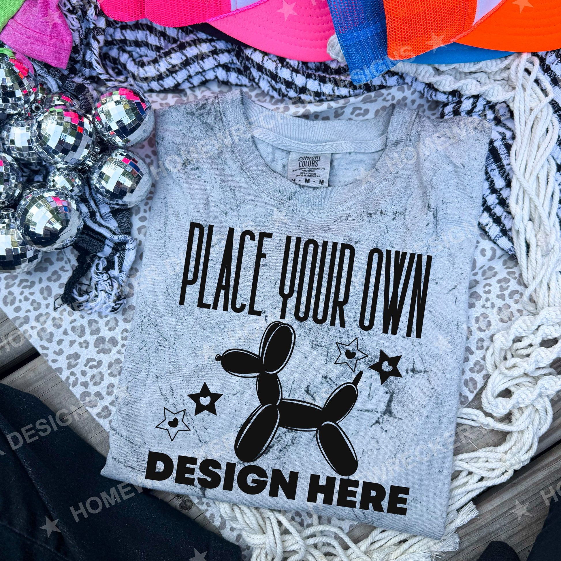 Blank Comfort Colors Colorblast t-shirt in Smoke, folded mockup photo from Homewrecker Design Shop