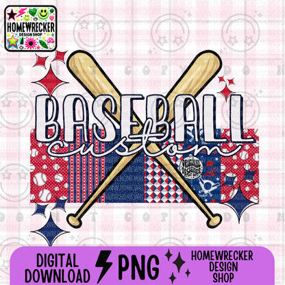 Retro Baseball Name Patchwork PNG | Singles + Bundles
