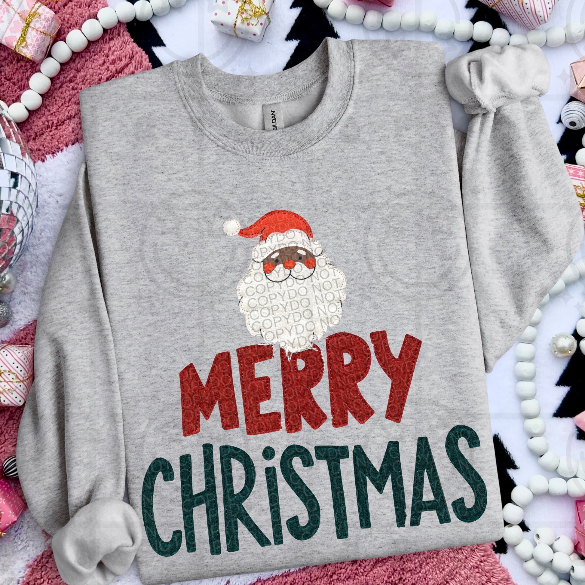 Merry christmas santa faux embroidery design two on a shirt