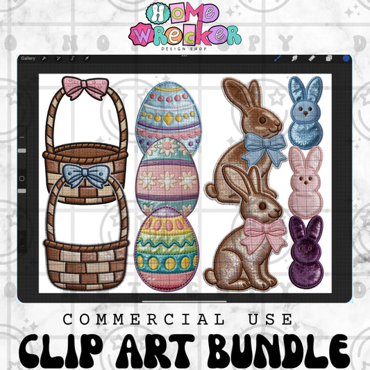 Easter Shimmer Applique Clipart Bundle | Sequin & Faux Embroidery PNG | Commercial Use Digital Designs