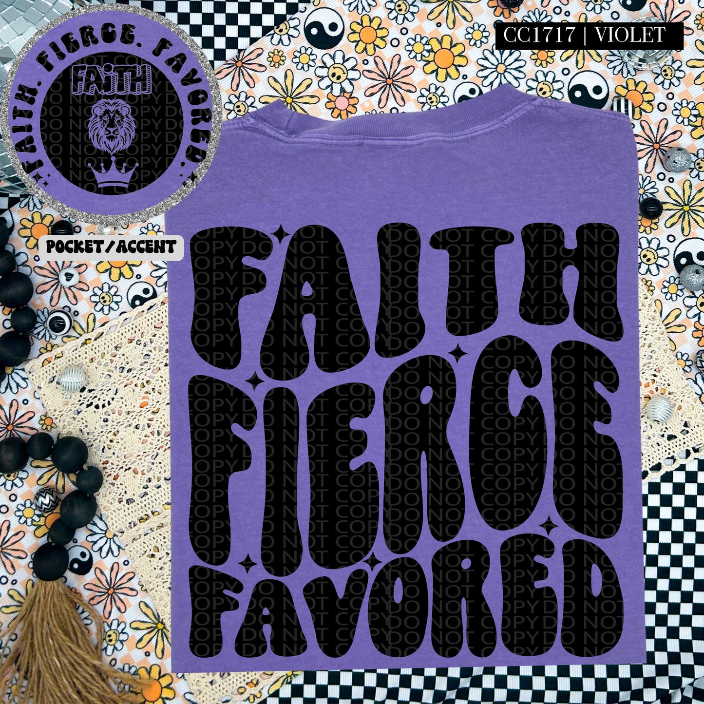 Faith Fierce Favored | Wavy Design, Front Pocket, Snarky PNG
