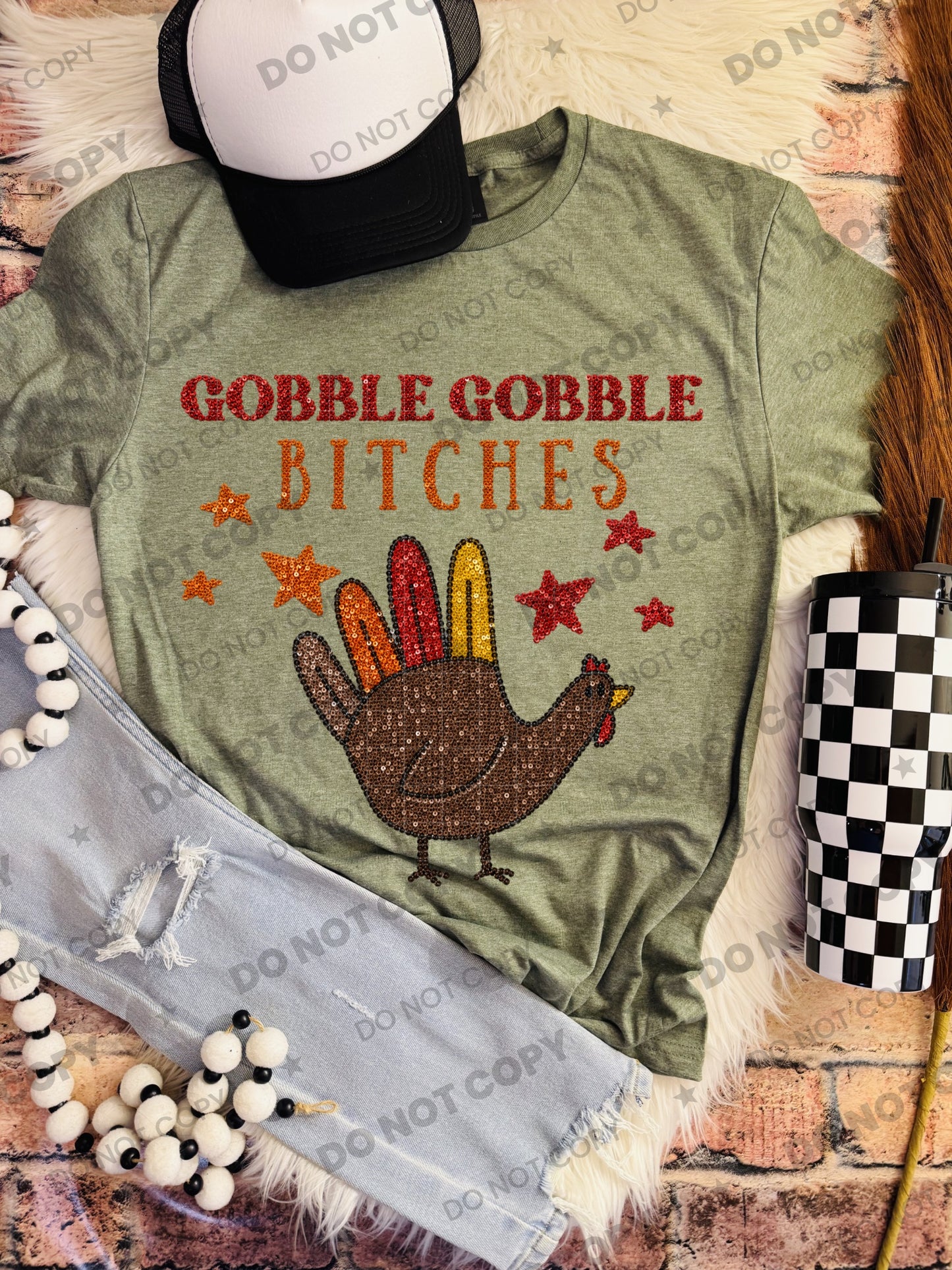Gobble Gobble Bitches faux sequin PNG design from Homewrecker Design Shop