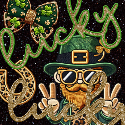 Green Gold St. Patrick's Day Faux Embroidery 15 CLIPART + 5pc OTF FONT Bundle